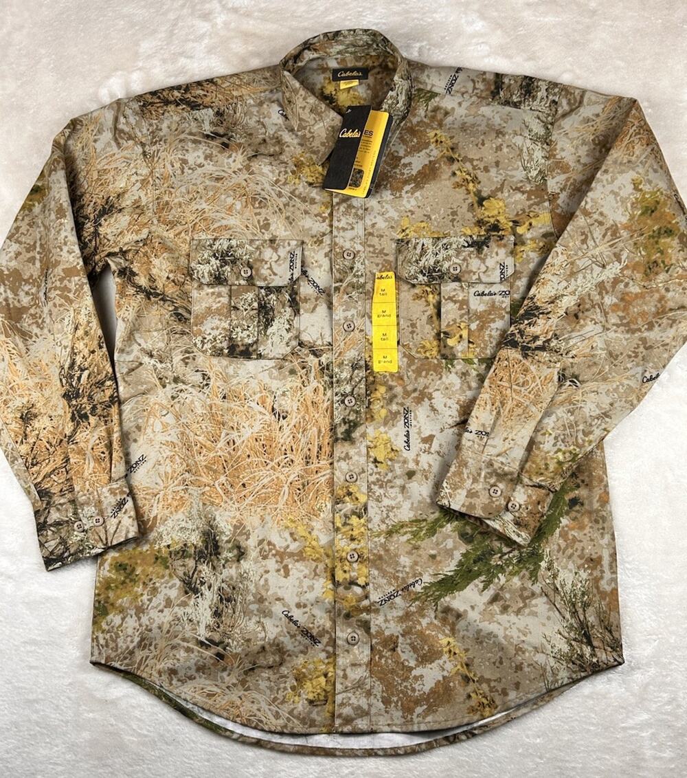Cabela's ZONZ Western Safari Shirt Mens Sz Medium Tall Camo Button Up Huntingd